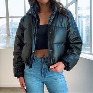 Faux Leather Puffer Jacket